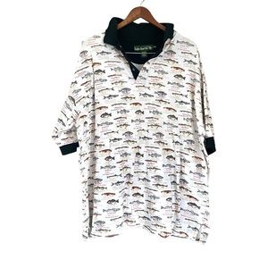 ❤️5/$25 Knights of Round Table Novelty Fish Print Cotton Polo Shirt Cream XLT